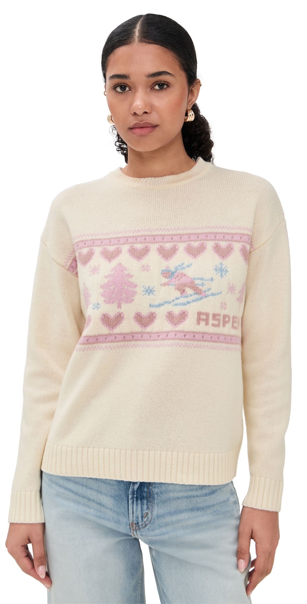 LoveShackFancy Francie Fair Isle Sweater Apres Ivory XXL