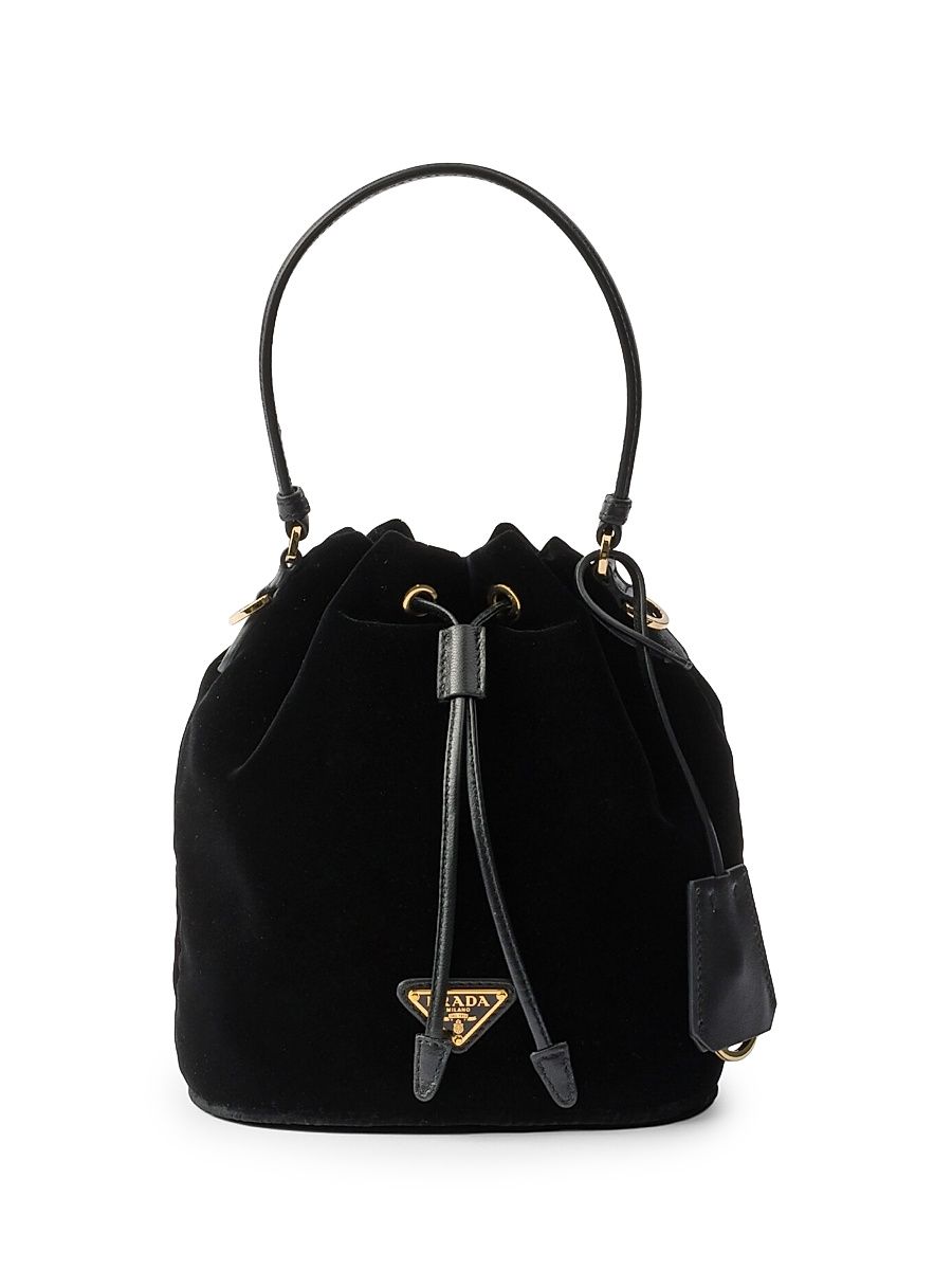 Women's Velvet Mini Bag with Nappa Leather Details - Black