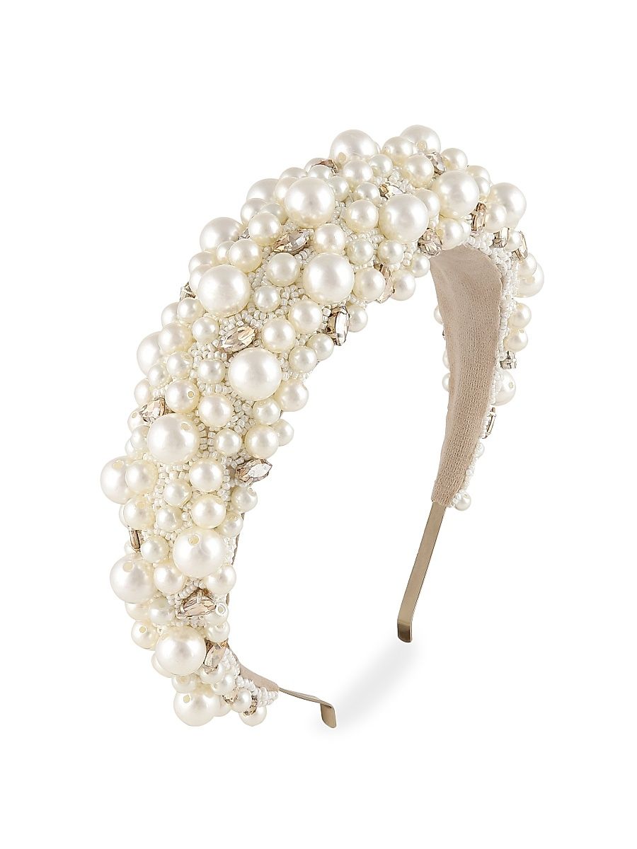 Women's Lux Faux Pearl-Embellished Padded Headband - Gold