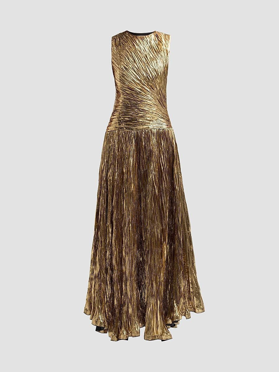 Women's Eugenia Ruched Pleated Gown - Gold - Size 2