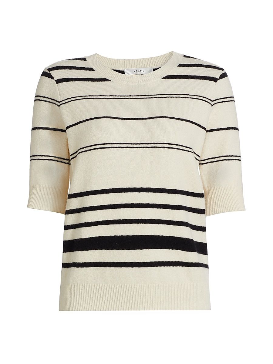 Women's Striped Wool-Cashmere Sweater - Cream Multi - Size Small