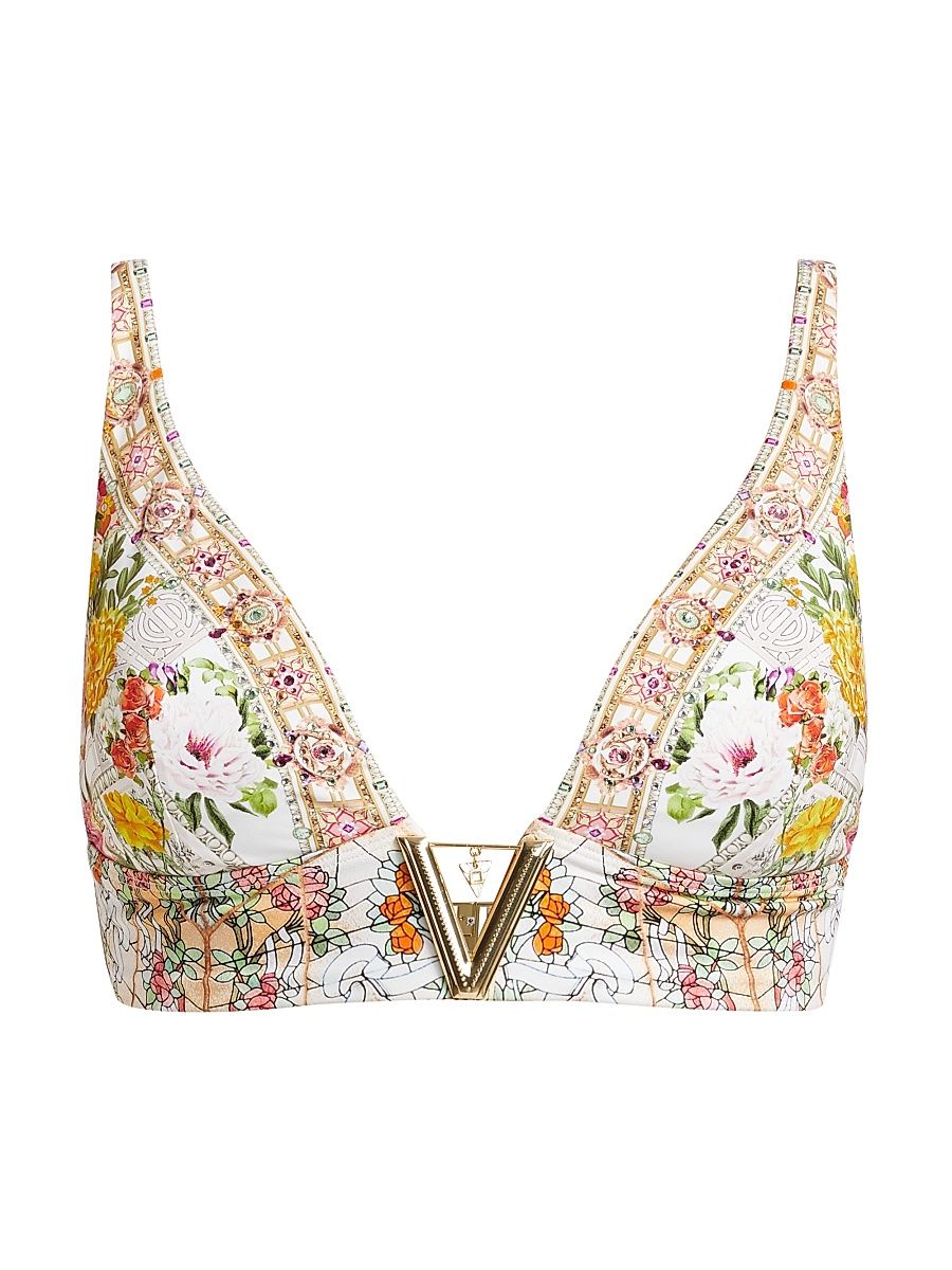 Women's V-Neck Hardware Bikini Top - Egyptian Rose - Size XS