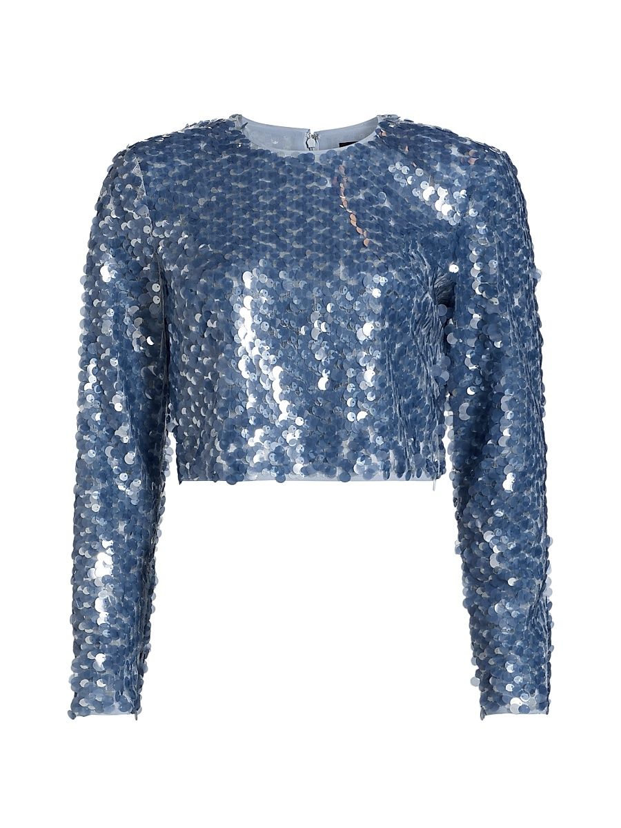 Women's Anaya Sequined Long-Sleeve Top - Steel Blue Multi - Size 12