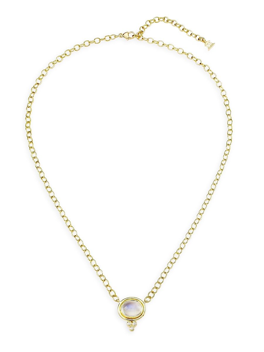 Women's Florence86 18K Yellow Gold, Diamond & Blue Moonstone Temple One Station Necklace - Yellow Gold
