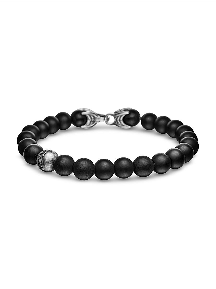 Men's Spiritual Bead Black Diamond, Black Onyx & Sterling Silver Bracelet - Black - Size 9.5