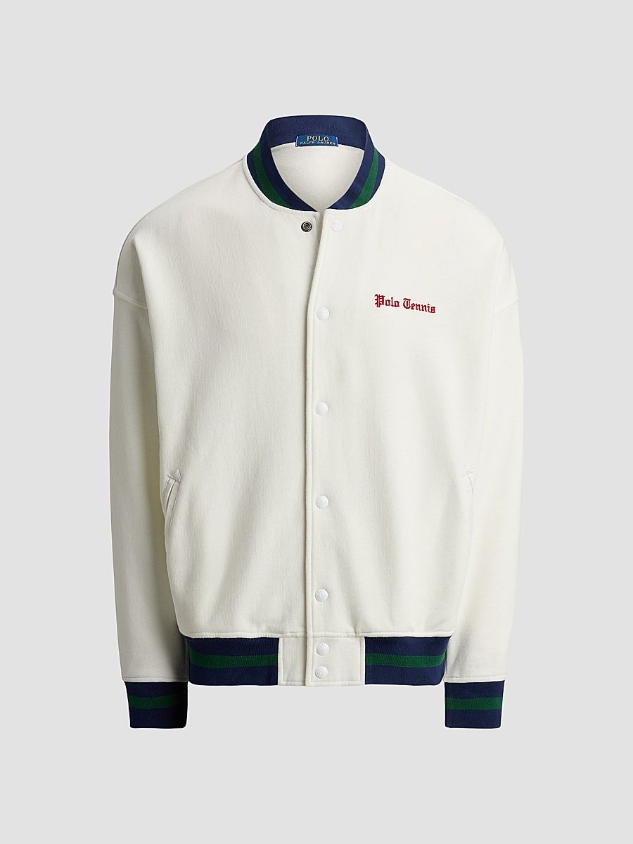 Men's Relaxed-Fit Fleece Baseball Jacket - White - Size XXL