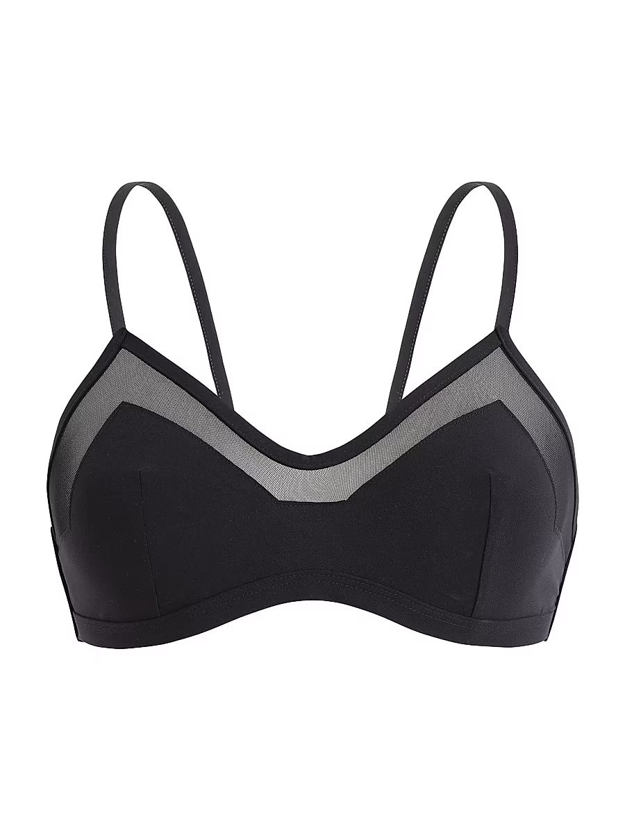 Women's Stretch Jersey Sheer-Trim Full Coverage Bikini Top - Noir Black - Size Large