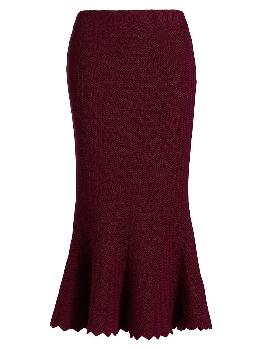 Women's Mie Rib-Knit Cotton Midi-Skirt - Bordeaux - Size Medium