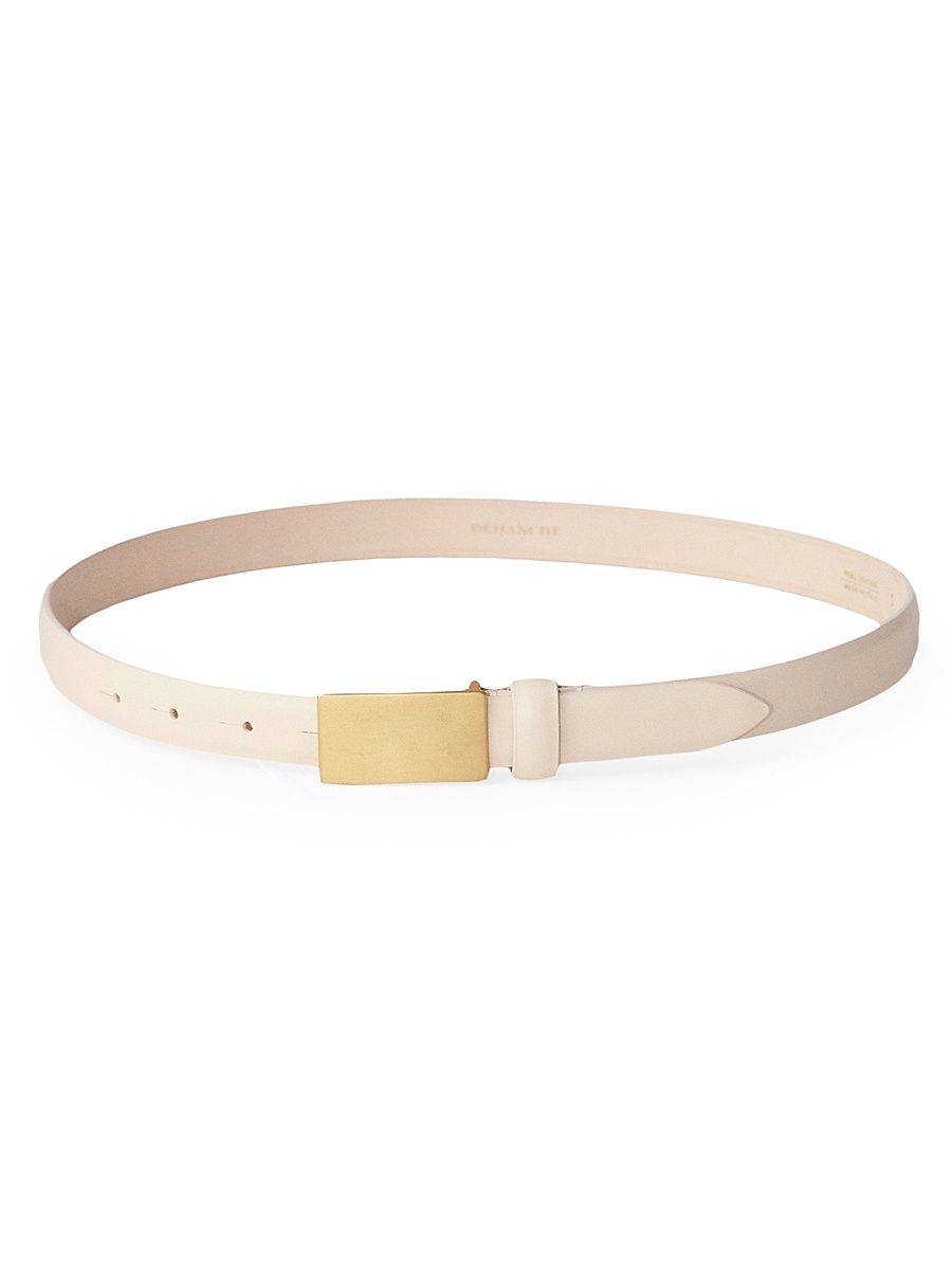 Women's Signet Leather Belt - Ivory Brushed Gold - Size Large