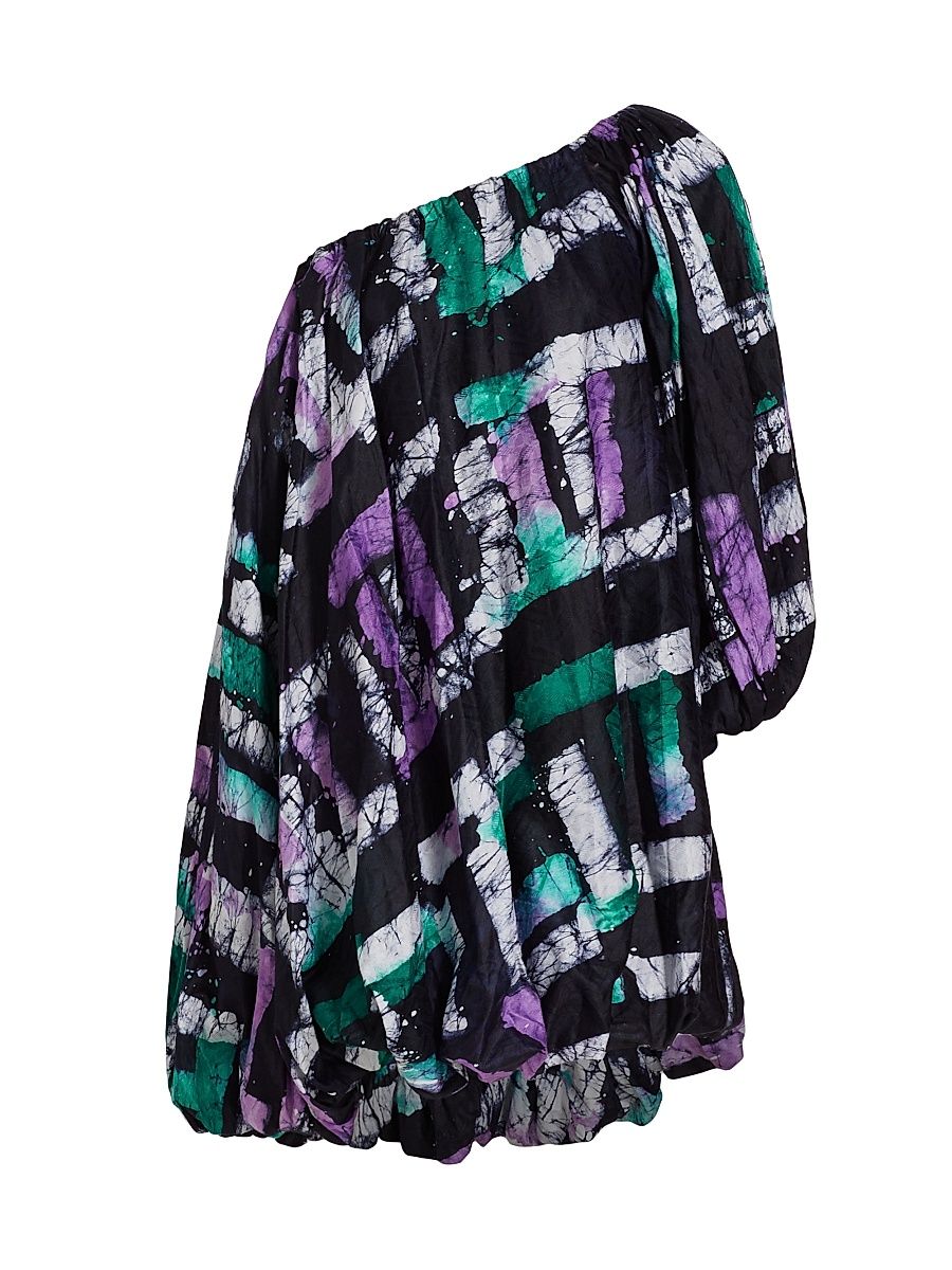 Women's Adufe Painterly One-Shoulder Dress - Teal Lilac White - Size XS