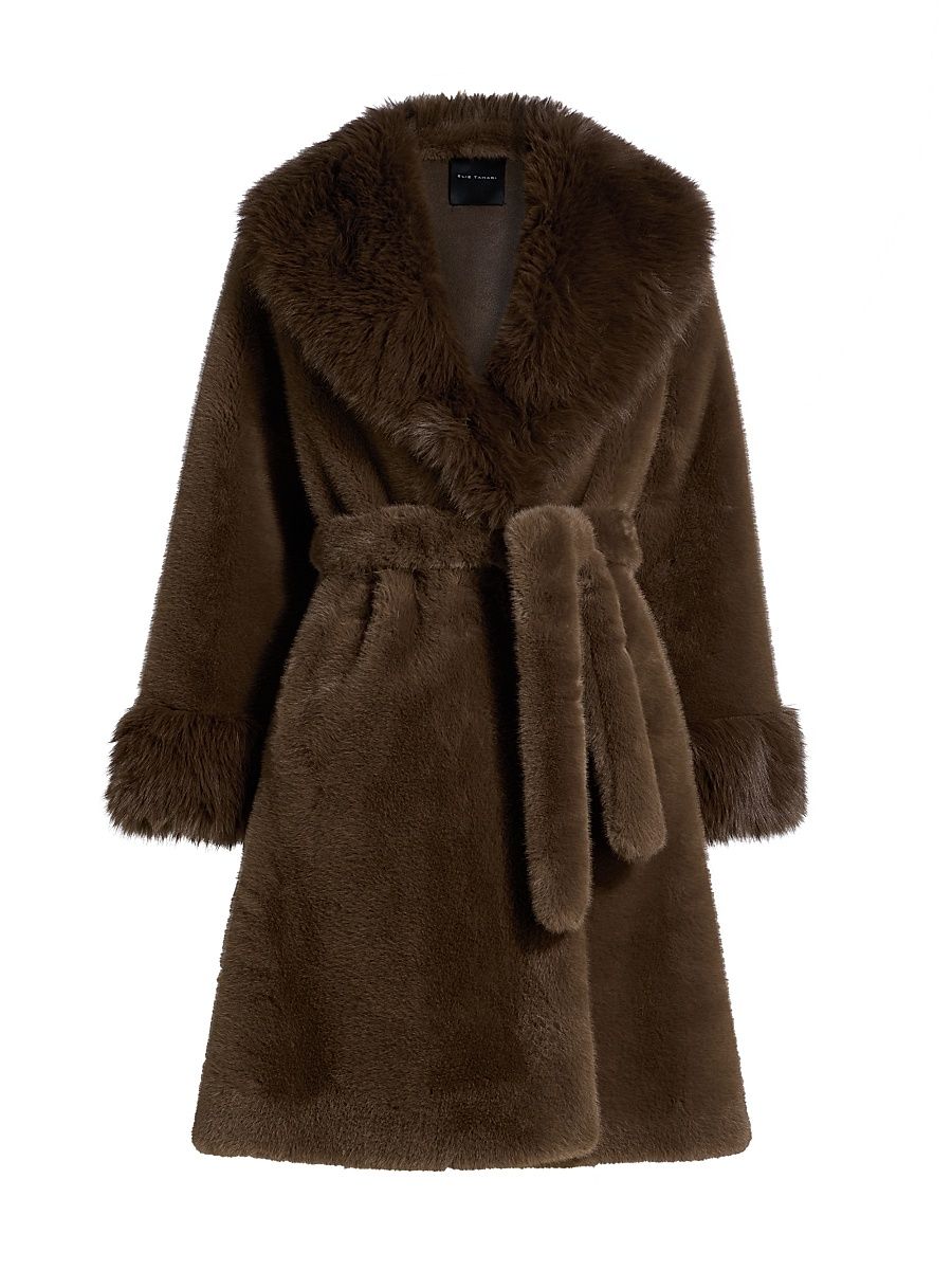 Women's Jones Faux-Fur Shawl-Collar Coat - Bistro Brown - Size XL