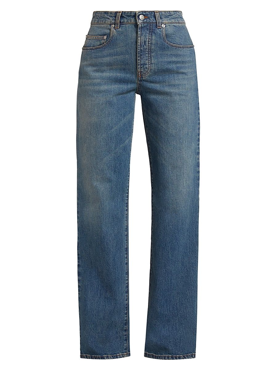 Women's Washed Denim High-Rise Straight-Leg Jeans - Blu Denim - Size 0