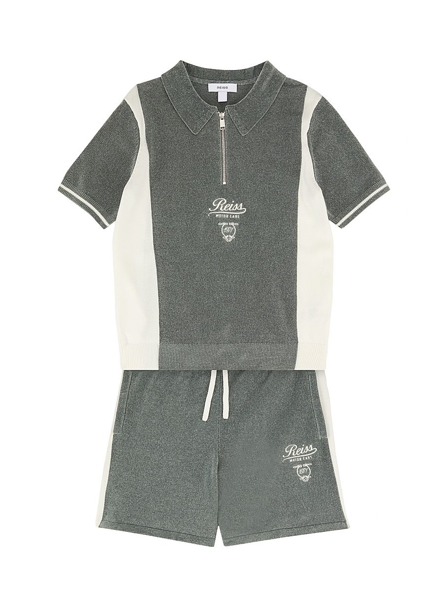 Little Boy's & Boy's Walton Tipped Motorcars Quarter-Zip Shirt & Shorts Set - Sage - Size 7