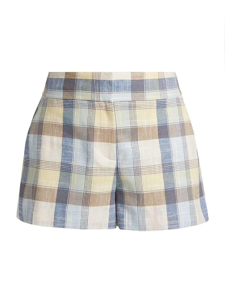 Women's Allen Check Cotton-Blend Shorts - Powder Blue Multi - Size 10