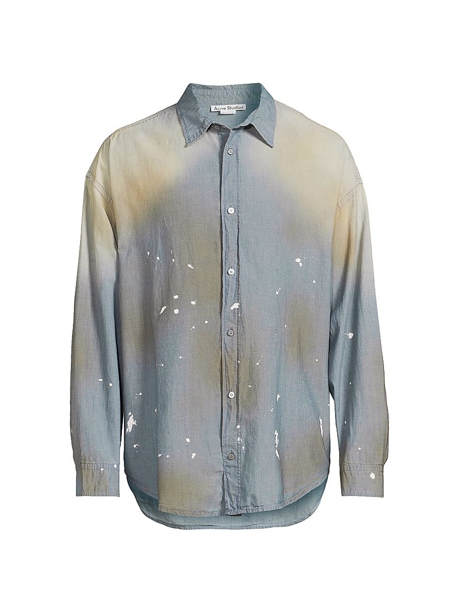 Men's Setar Cotton Chambray Button-Front Shirt - Light Blue - Size 44