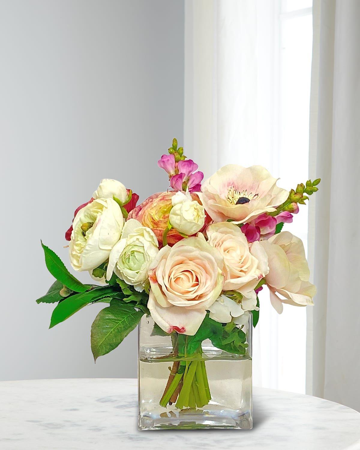 Mixed Faux Floral Arrangement in Glass Cube - 12"