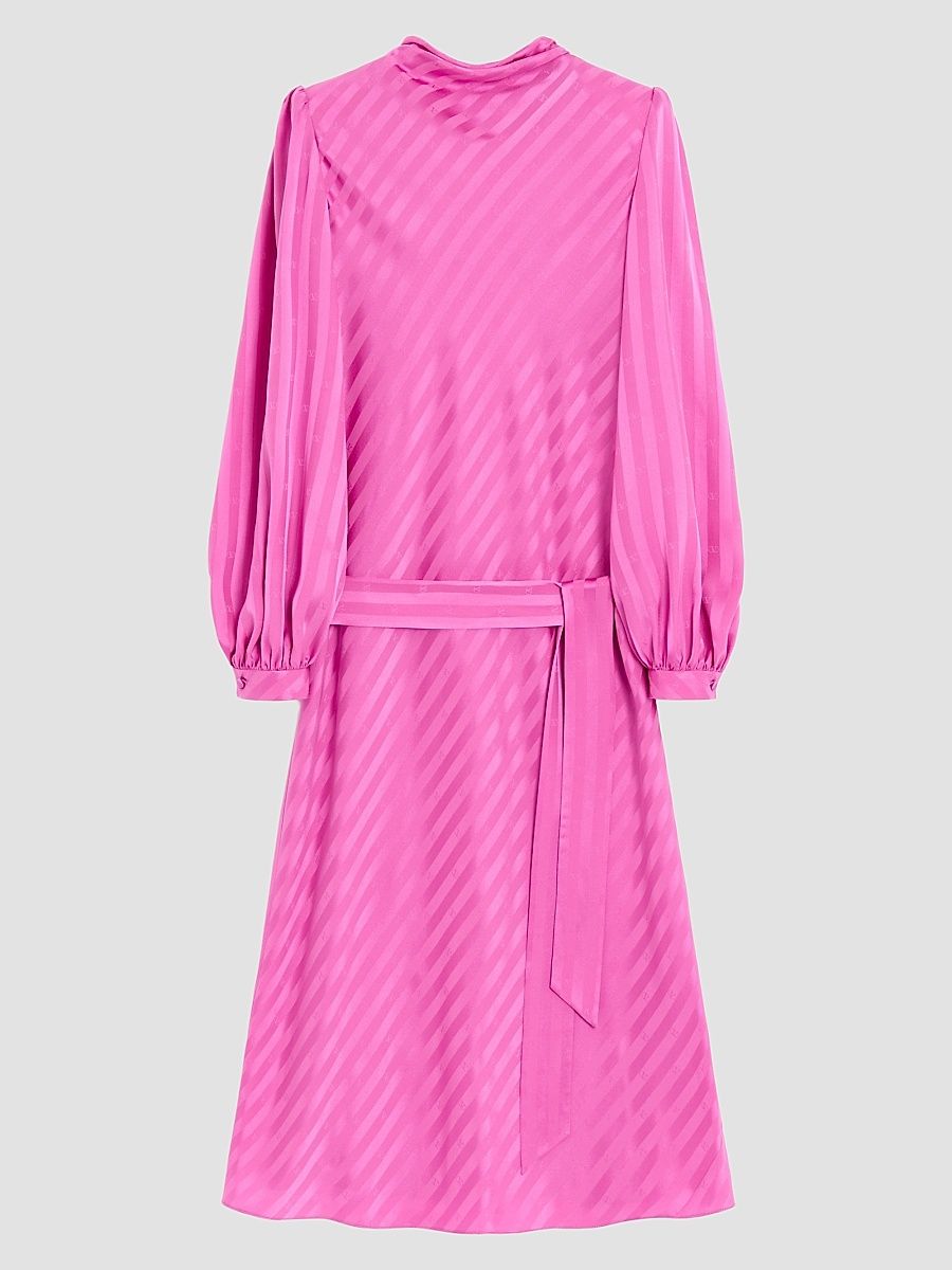 Women's Midi Dress in Shiny-Matte Jacquard with Logo-Stripe - Fuchsia - Size 2