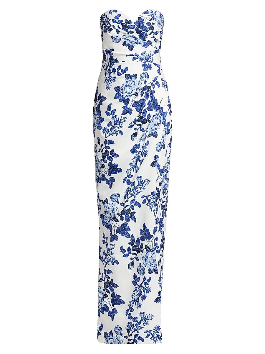 Women's Colette Floral Strapless Sweetheart Gown - Blue Toile - Size XXS