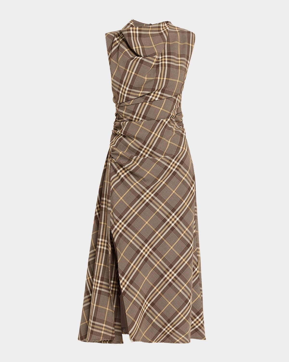 Burke Draped Plaid Midi Dress