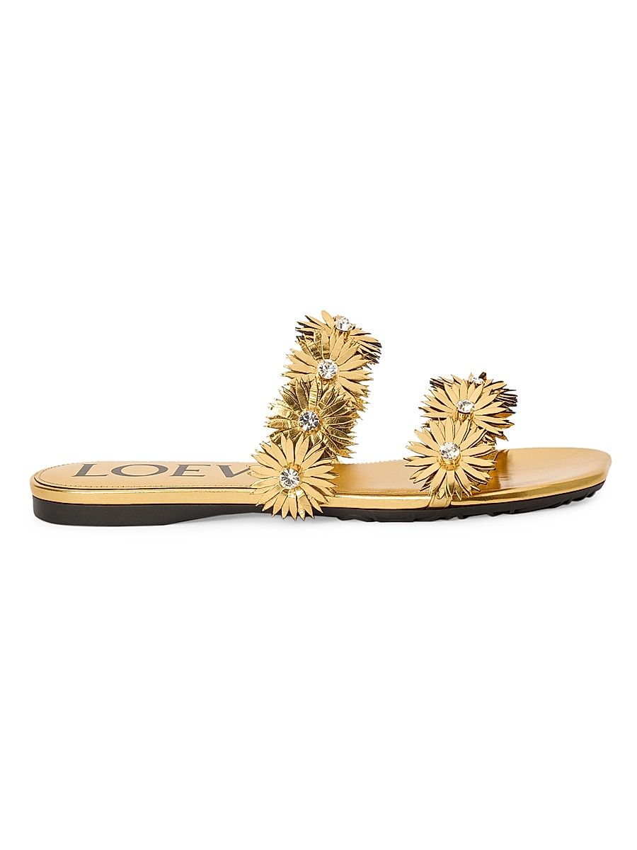 Women's LOEWE x Paula's Ibiza Petal Flower Metallic Leather Flat Sandals - Gold - Size 8