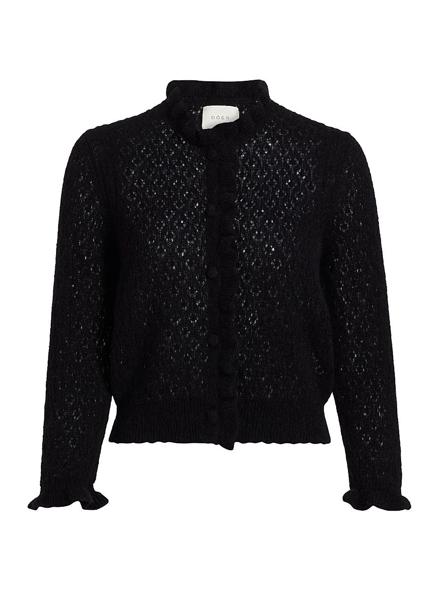 Women's Claudie Wool-Blend Open-Knit Cardigan - Black - Size XS