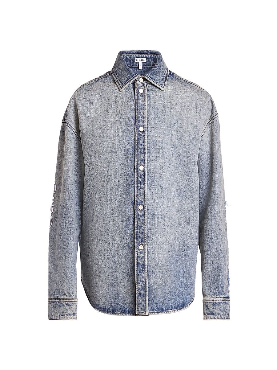 Men's Denim Long-Sleeve Shirt - Washed Denim - Size 42