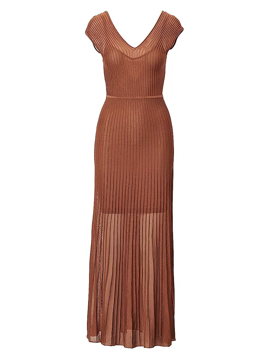 Women's Aubrey Metallic Rib-Knit Maxi Dress - Rust - Size Small