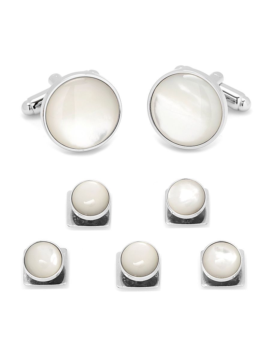 Men's Silver & Mother-Of-Pearl 5-Piece Cufflink & Stud Set - White