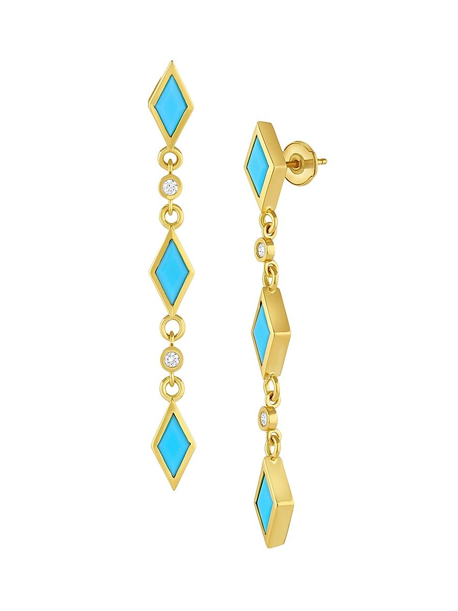 Women's Tillya Tepe Zan 2.0 18K Yellow Gold, Turquoise & 0.18 TCW Diamond Drop Earrings - Turquoise