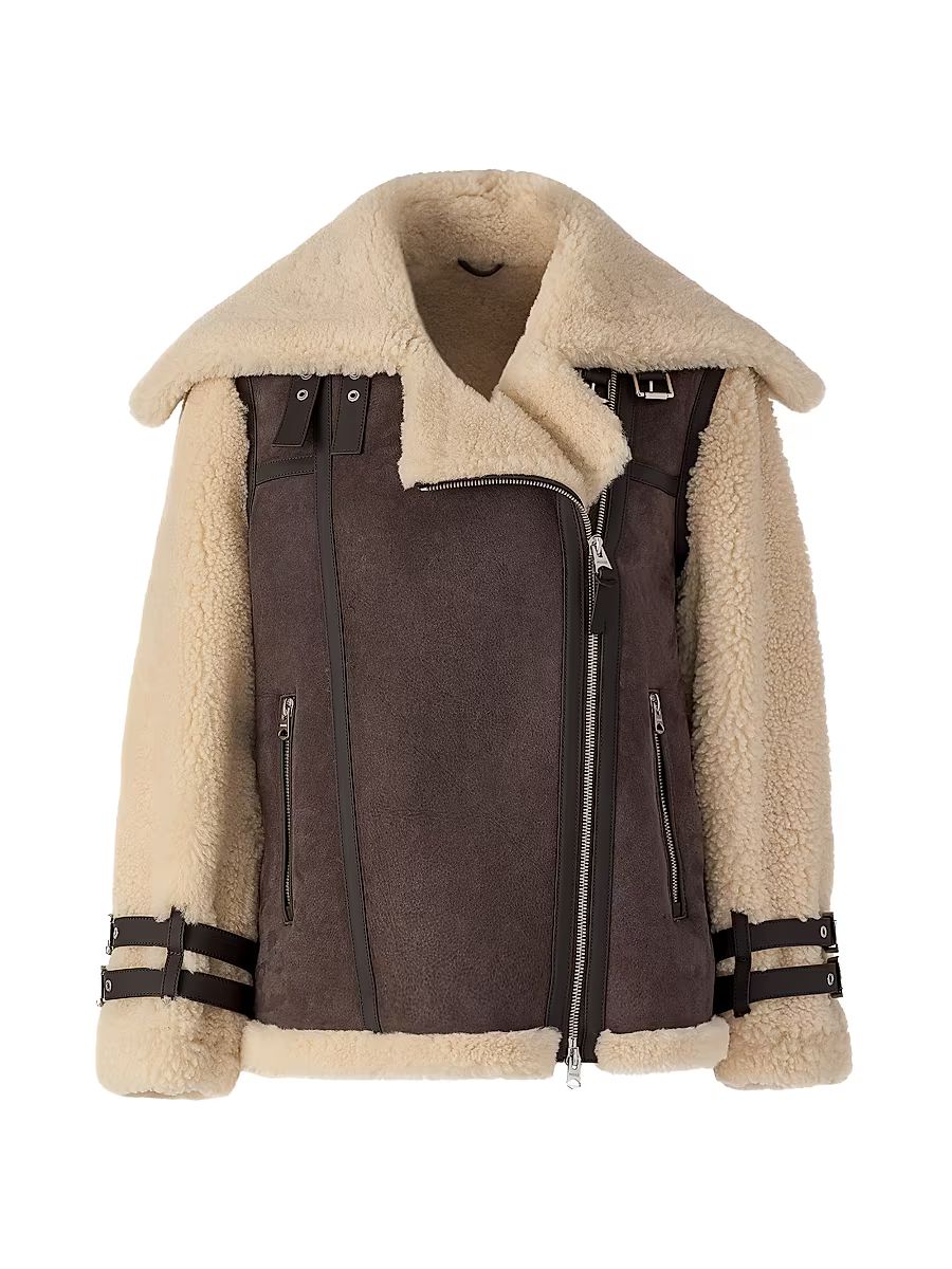 Women's Rhoslyn Suede & Shearling Moto Jacket - Coffee Natural - Size Large