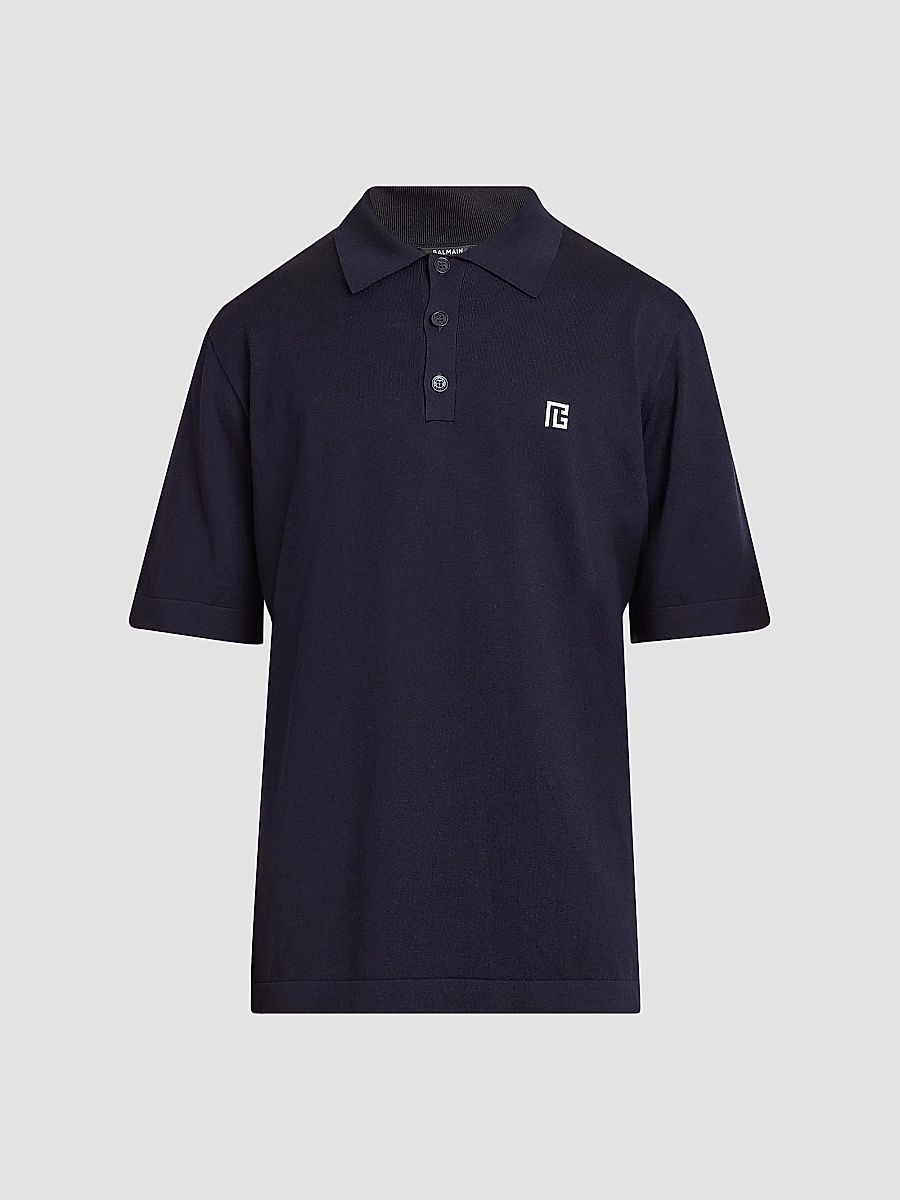 Balmain Men's Logo Silk-Cotton Polo Shirt - Marine Blanc - Size XL