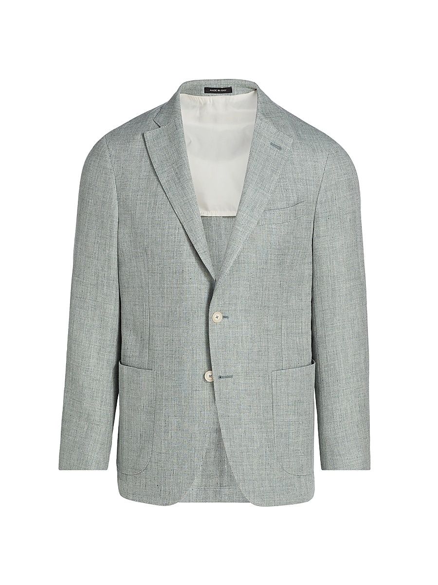 Men's Chevron Linen-Wool Tailored Jacket - Green - Size 50