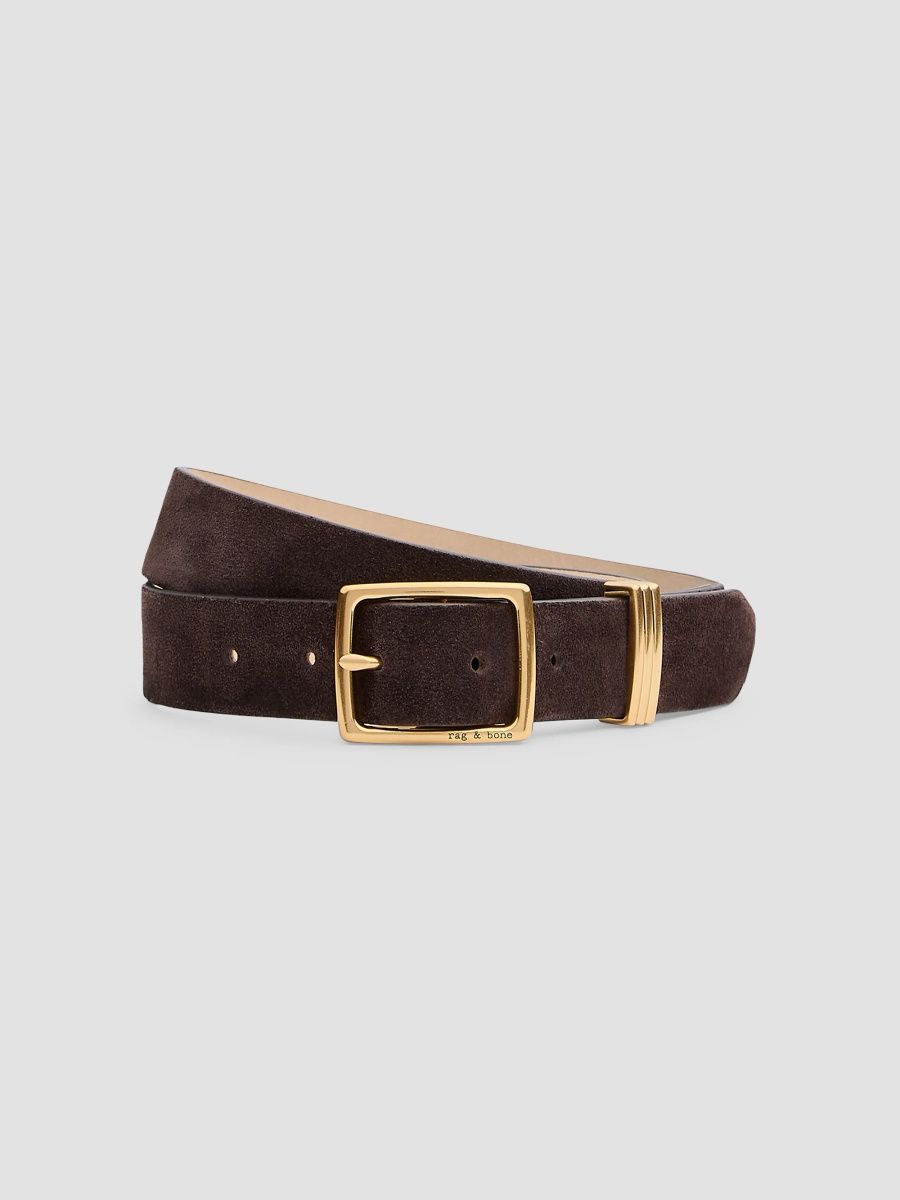 rag & bone Women's Boyfriend Suede Belt - Dark Chocolate Suede - Size Large