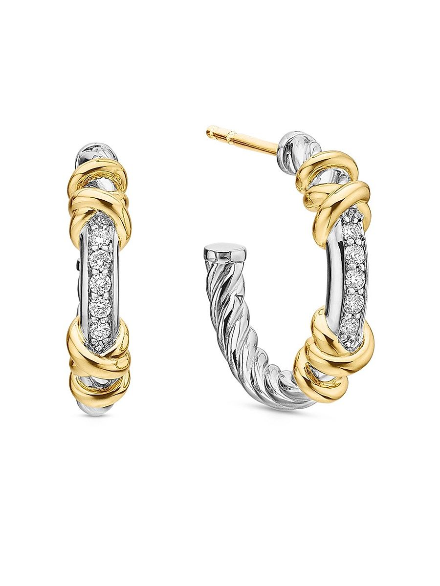 Women's Petite Helena Wrap Hoop Earrings in Sterling Silver with 18K Yellow Gold and Diamonds - Diamond