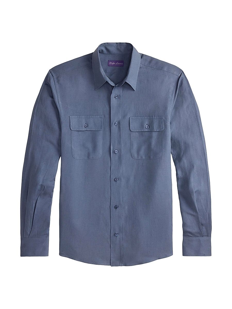 Men's Silk-Linen Long-Sleeve Sport Shirt - Vintage Indigo - Size XXL