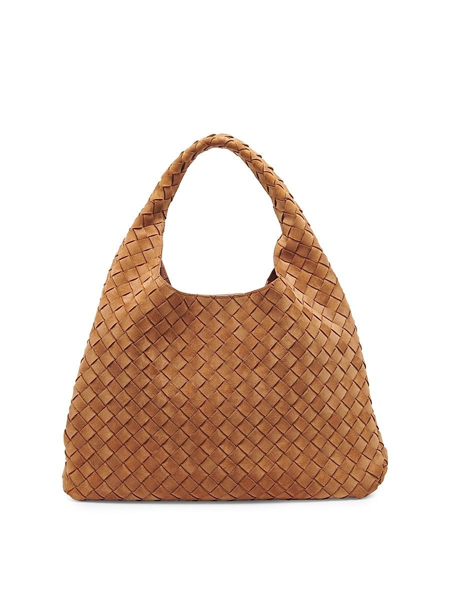 Women's Large Campana Intrecciato Suede Shoulder Bag - Amber Brass