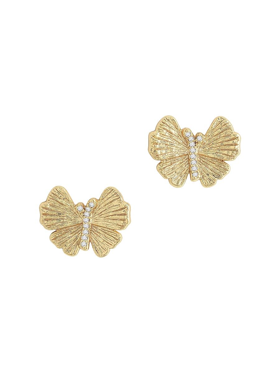 Women's Butterfly 18K-Gold-Plated & Cubic Zirconia Stud Earrings - Gold