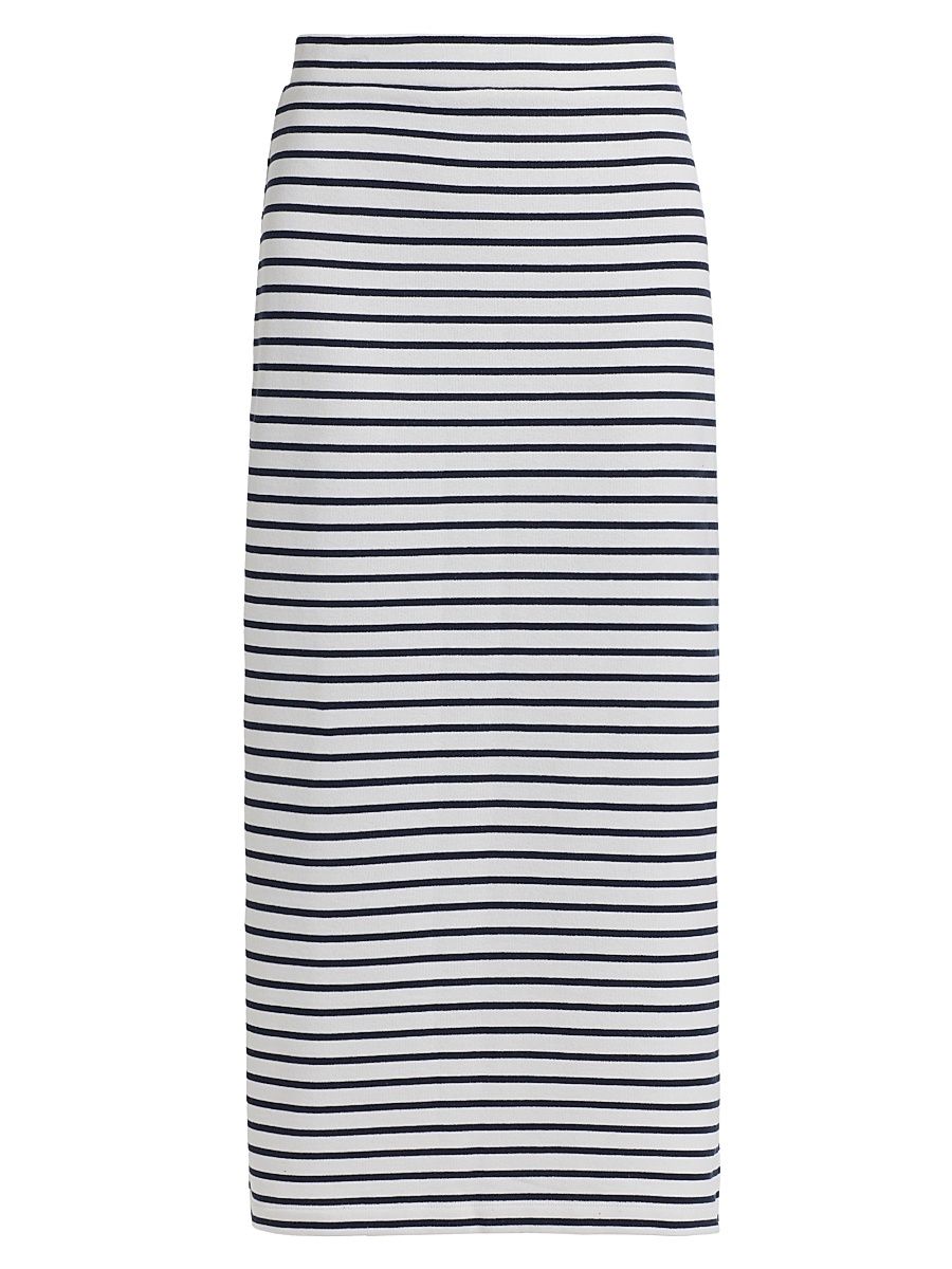 Women's Striped High-Rise Body-Con Maxi Skirt - Optic White Navy - Size Large