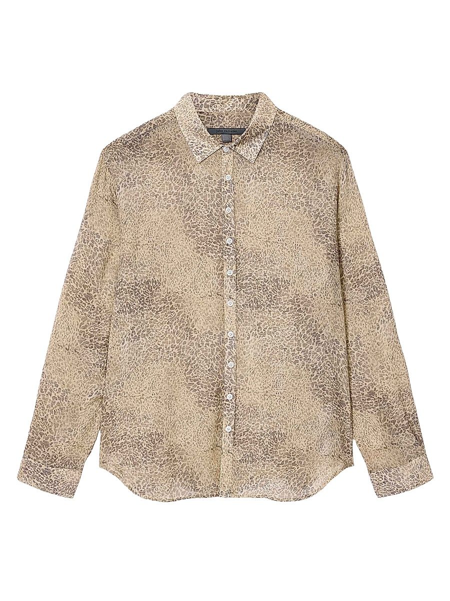 Men's Bucks Animal-Print Linen Shirt - Light Khaki - Size XXL
