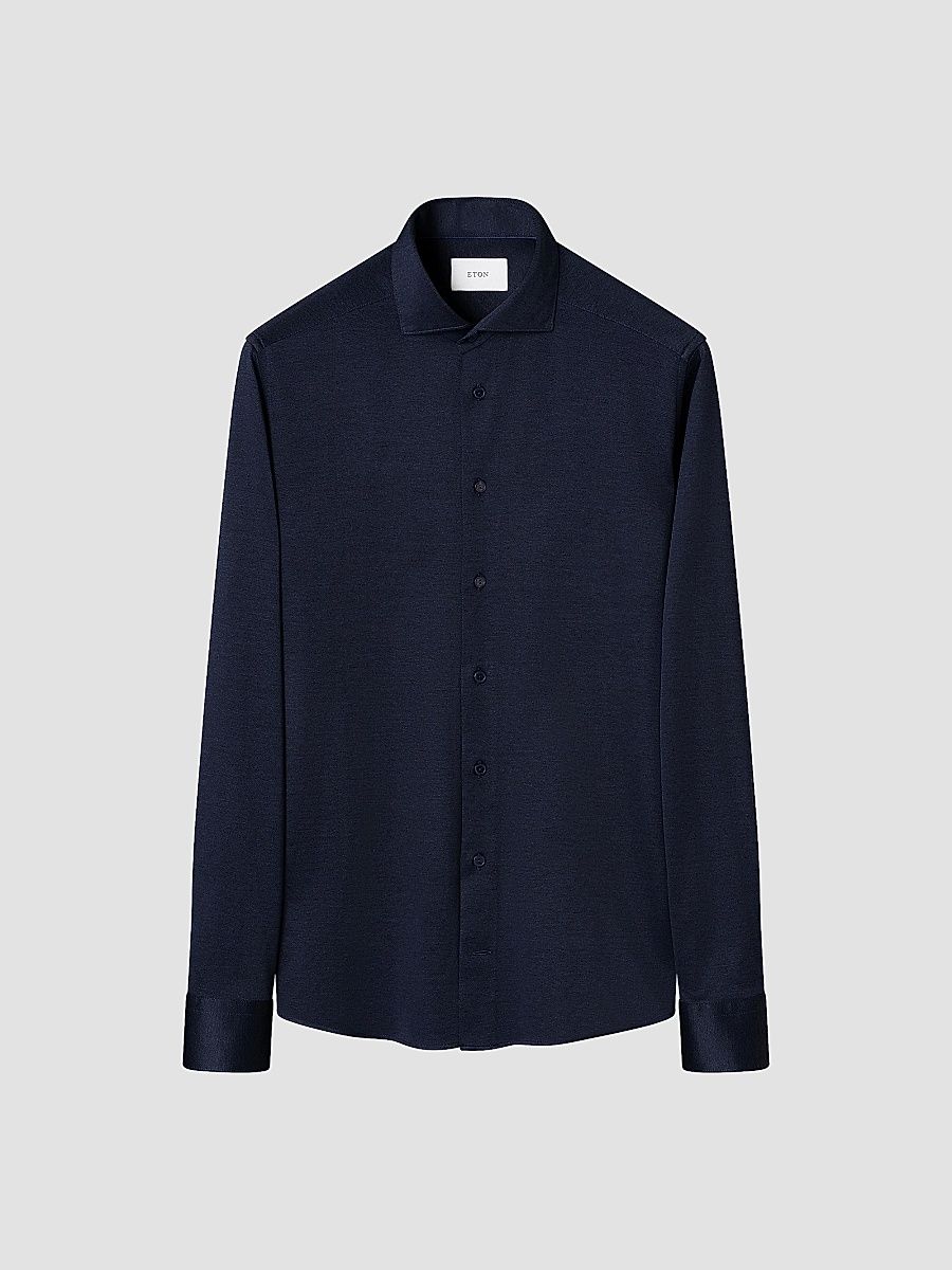 Eton Men's Slim-Fit Filo di Scozia Cotton Shirt - Navy Blue - Size 17.5