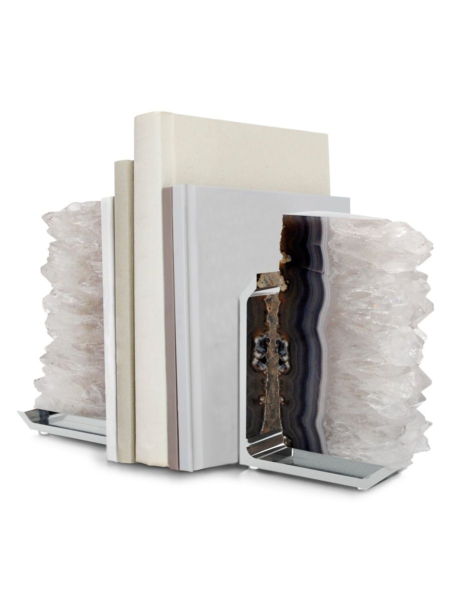 ANNA New York Fim Druzy Agate & Silvertone Bookend Set