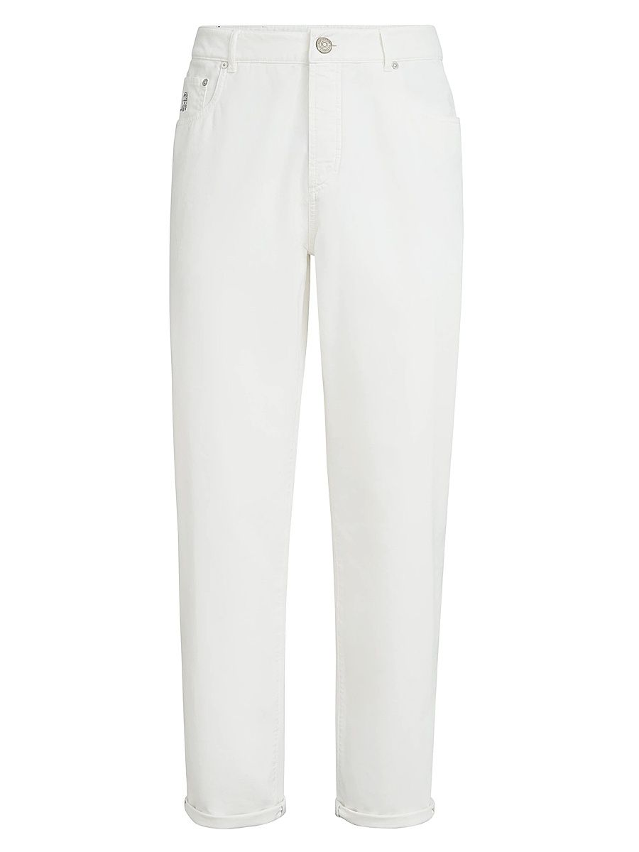 Men's Garment Dyed Five Pocket Jeans in Twisted Cotton Gabardine - Snow - Size 48