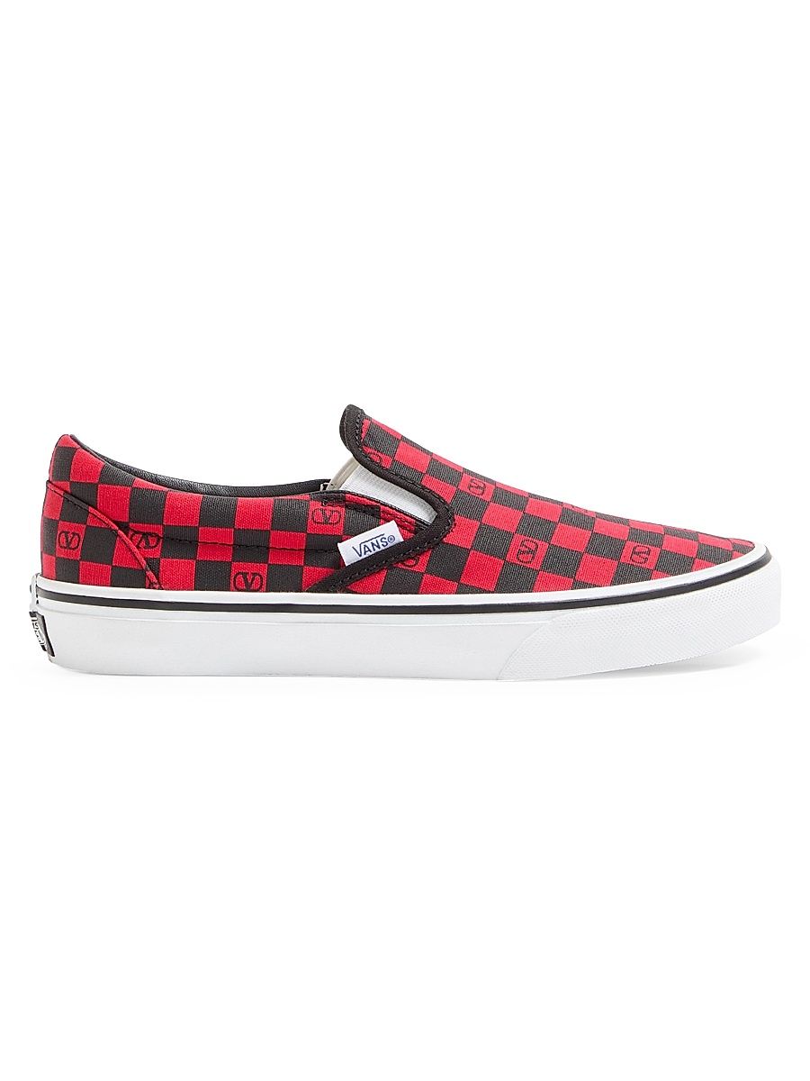 Women's Valentino Garavani and Vans Slip-On Sneakers in Fabric with VLogo Checkerboard Print - Rouge Pur Black - Size 9