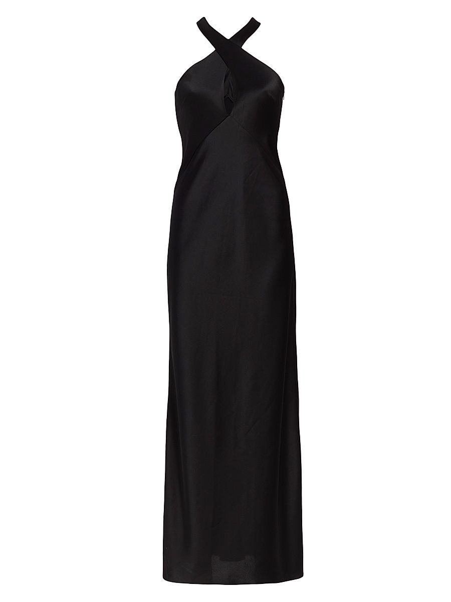 Women's Evelyn Satin Crisscross Halter Gown - Black - Size 12