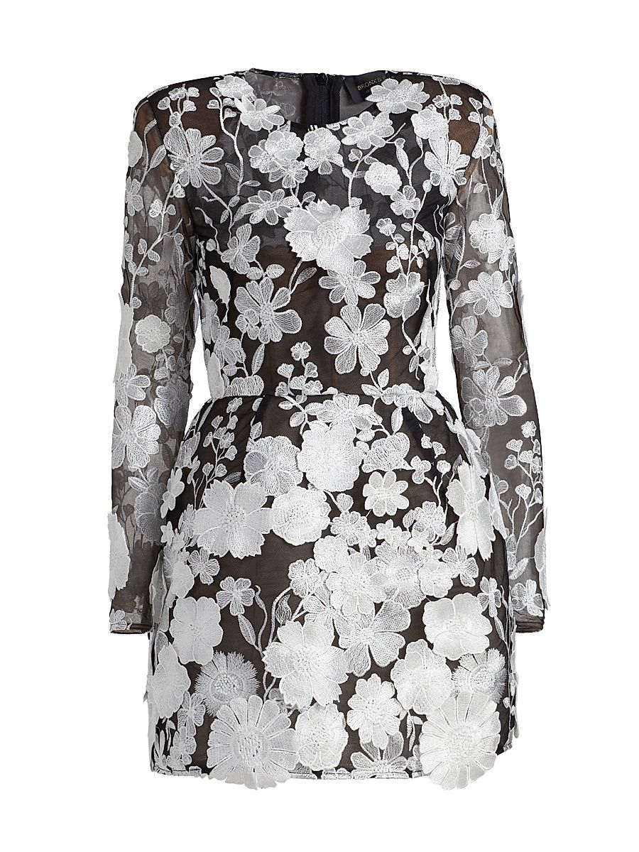 Women's Embroidered Bouquet Maraya Minidress - Black White - Size Medium