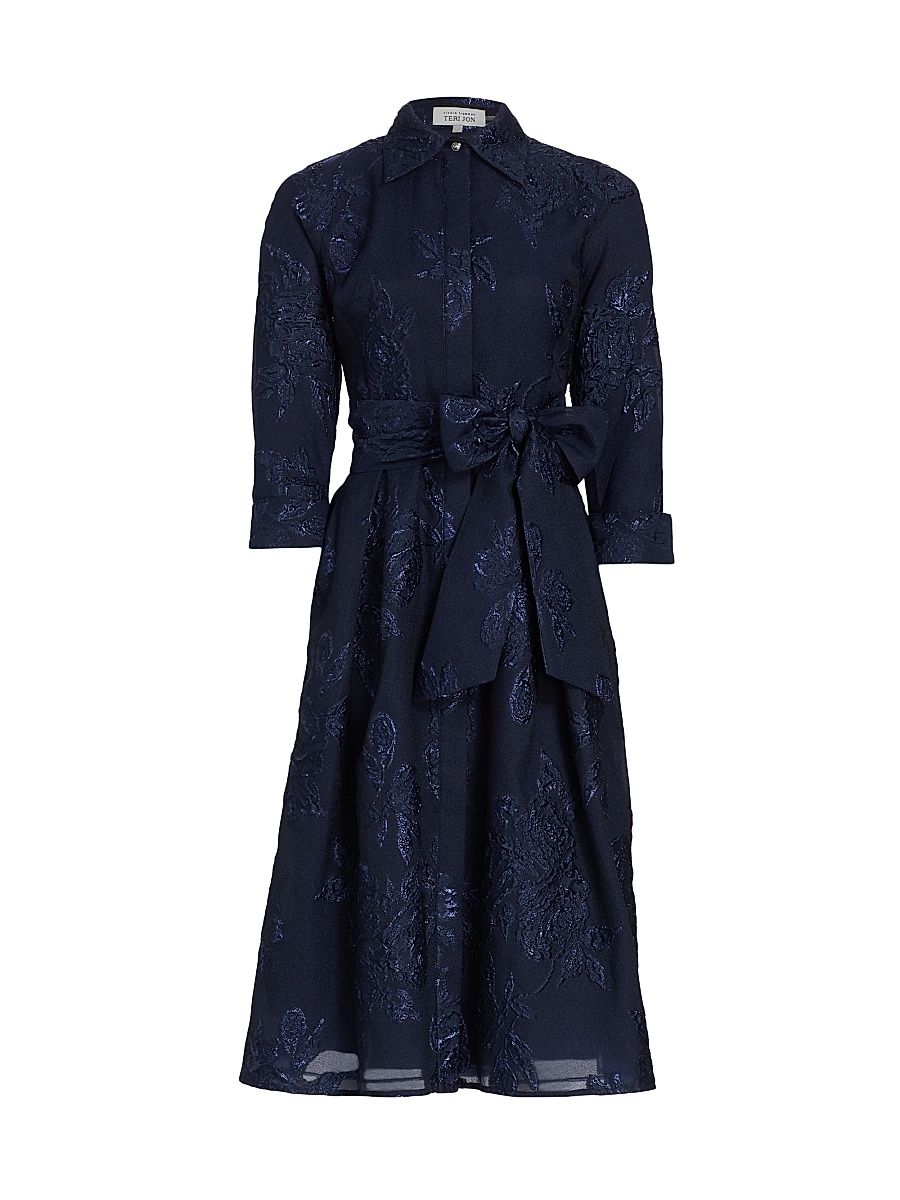 Women's Jacquard Floral-Print Shirtdress - Navy - Size 14