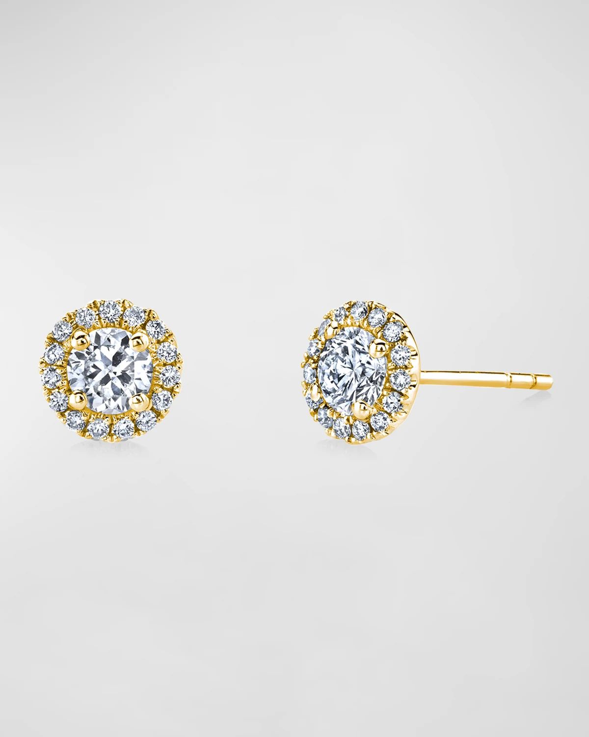 18K Gold Round Diamond Halo Stud Earrings, 1.3tcw, 0.32"L / 0.32"W