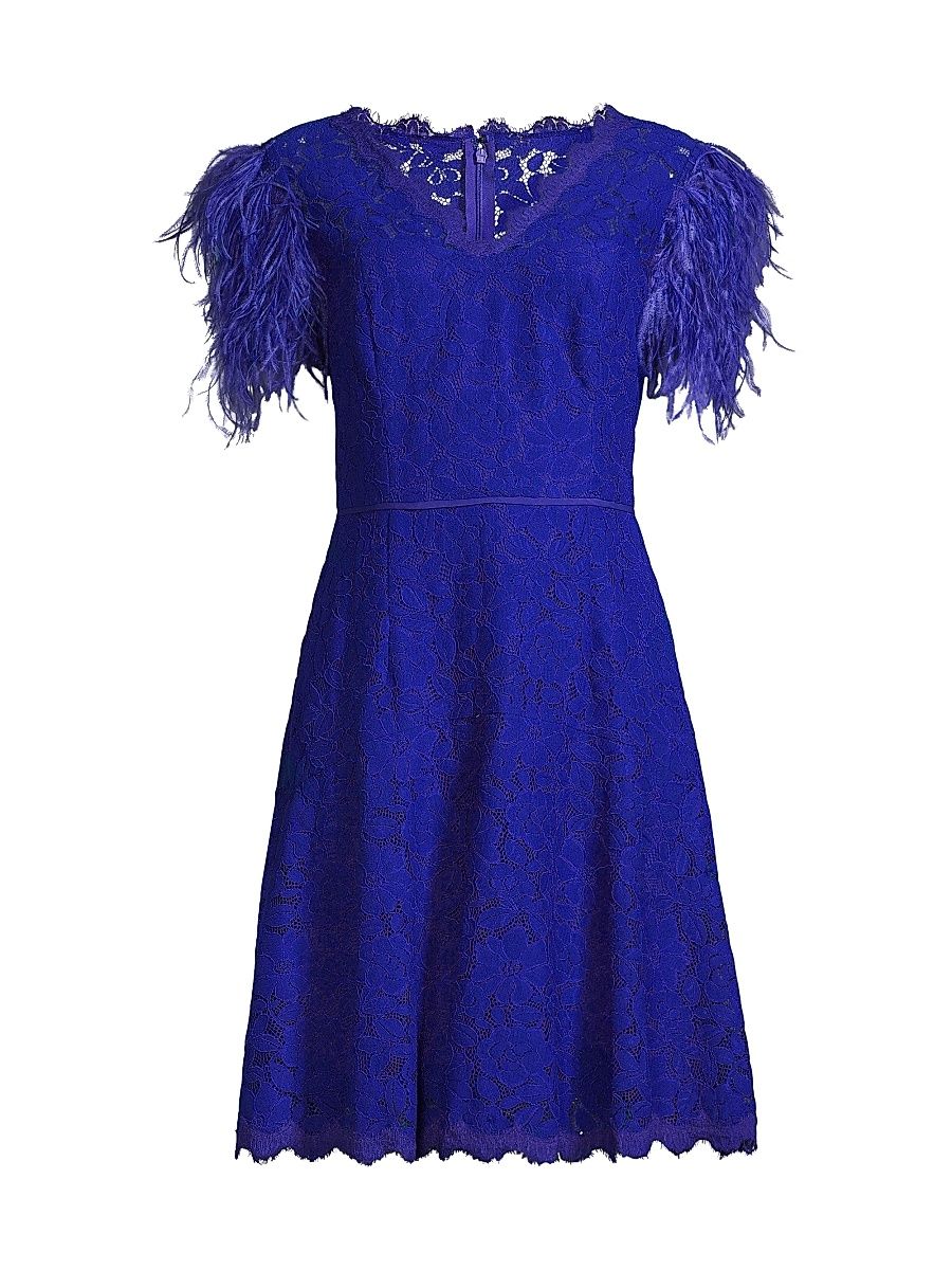 Women's Feathers Lace Minidress - Blue - Size 16