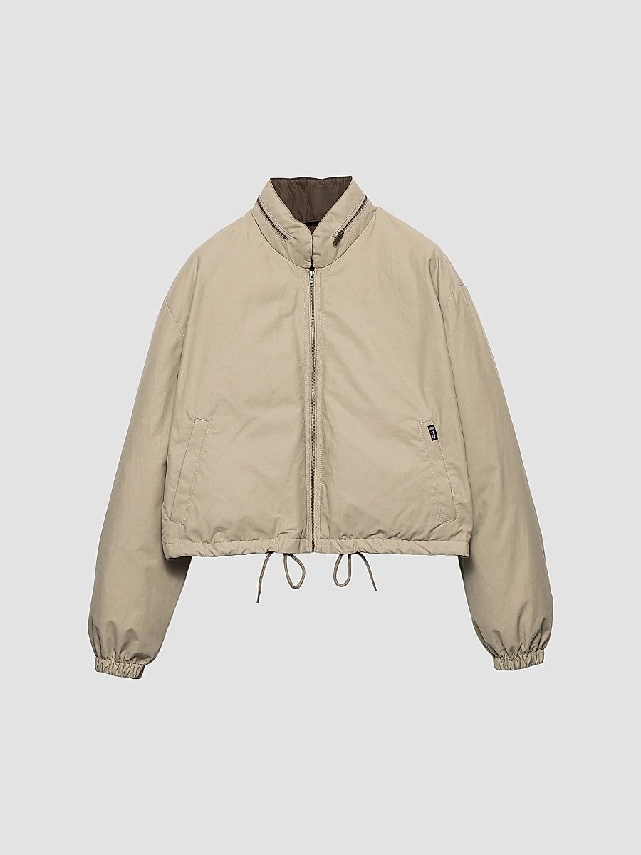 Women's Cropped Technical Poplin Down Coat - Beige - Size 10