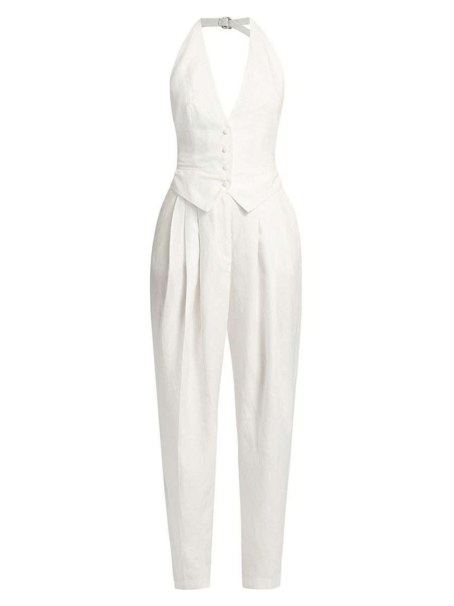 Women's Rex Linen-Blend Vest Jumpsuit - White - Size XS